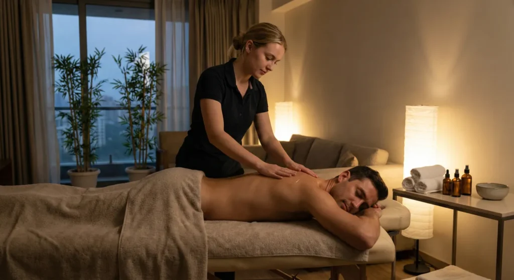 Professional Erotic Massage In Mumbai Showing Perfect Mood, Lighting, Oils, And Space For Relaxation And Sensual Wellness