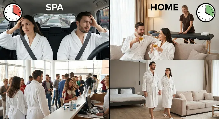 Home Vs Spa Couples Massage Comparison Scene