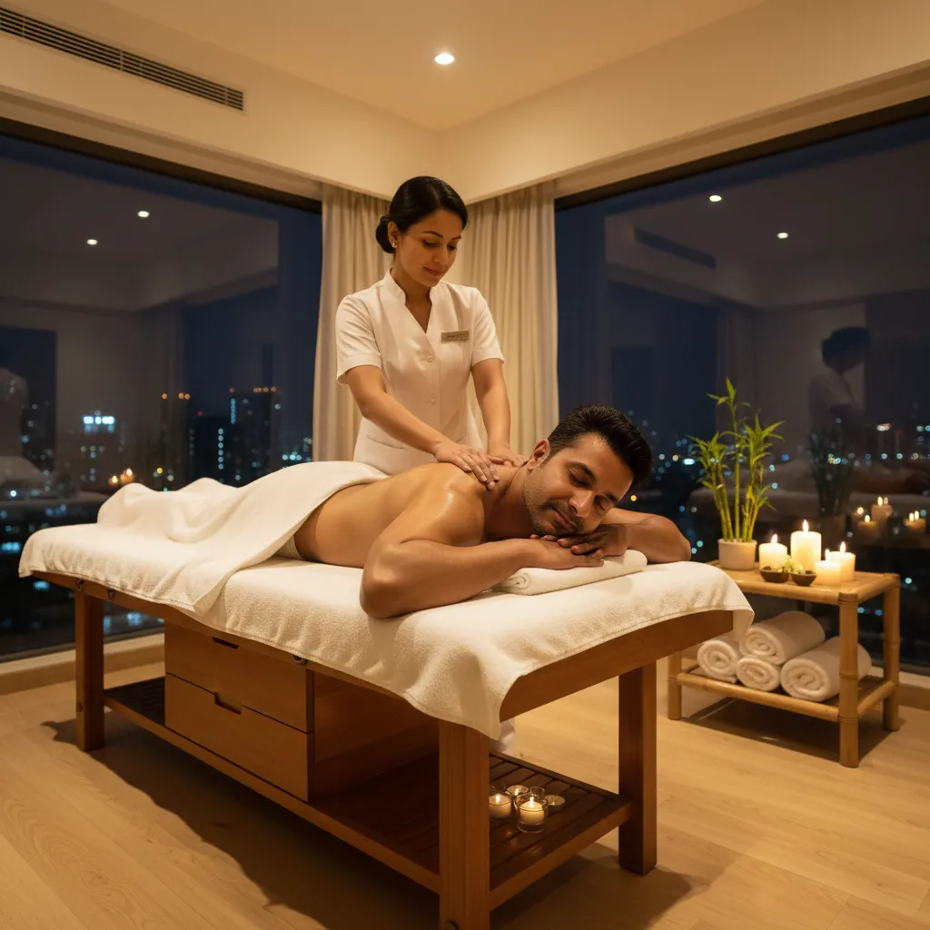 Female Therapist Giving Relaxing Nuru Massage To Male Client For Stress Relief In Calm Spa Setting